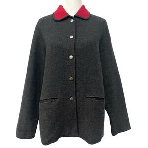 Talbots Vintage Wool Blend Jacket Women's Size Small Gray Red Button Front